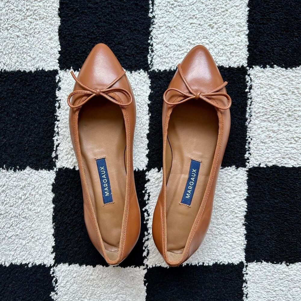Margaux Tan Leather Pointed Toe Ballet Flats